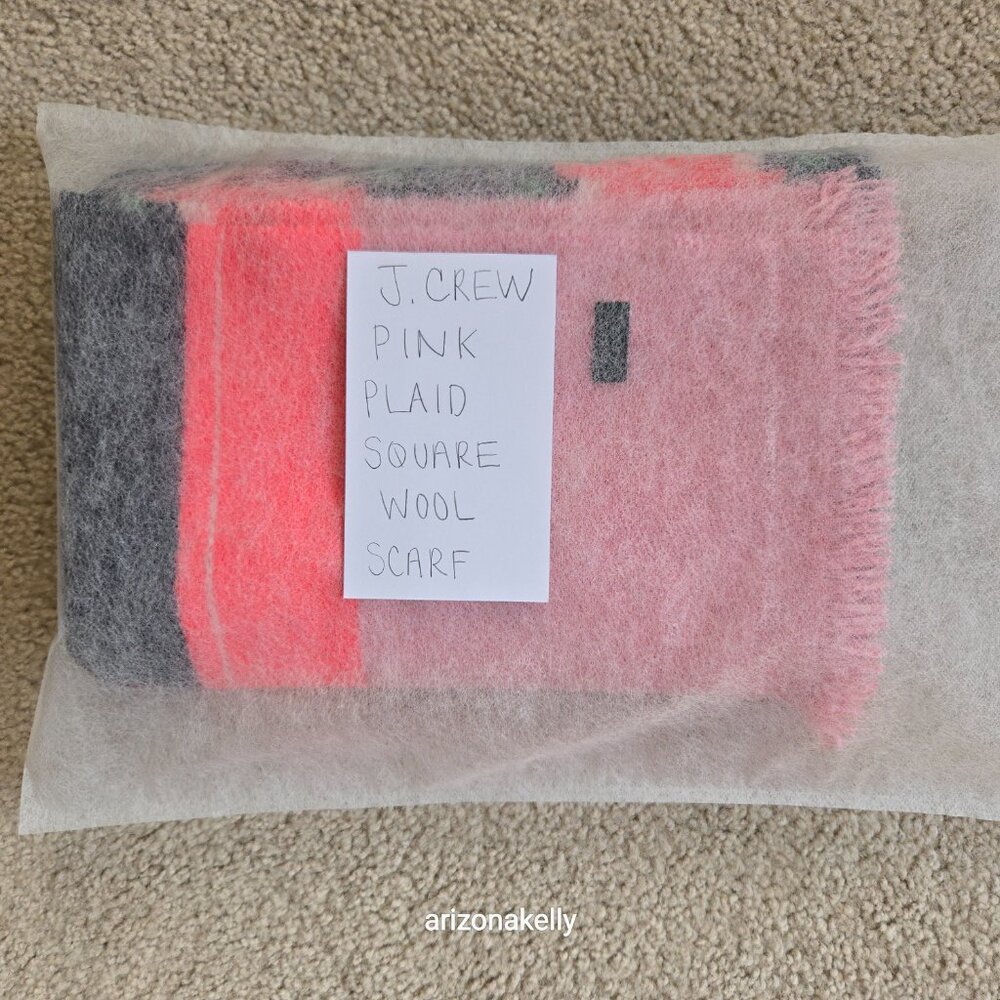 J. Crew Wool Large Square Scarf Pink Vibrant Colors - Picture 15 of 15